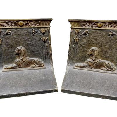 #50 â€¢ Pair 1926 B&H Sphinx Profile Iron Bookends - Egyptian Revival
