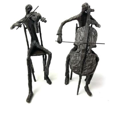 #27 â€¢ Sculpture by Alfons Burn - Solid Bronze Cellist & Violinist
