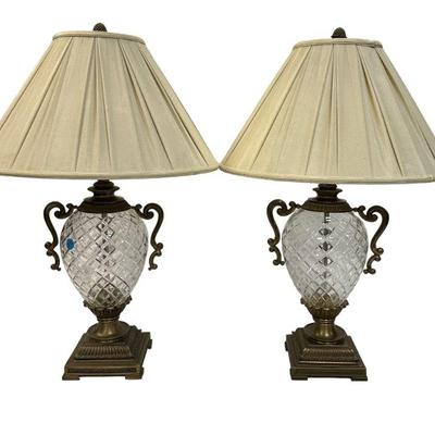 MATCHED PAIR HOLLYWOOD REGENCY CRYSTAL LAMPS