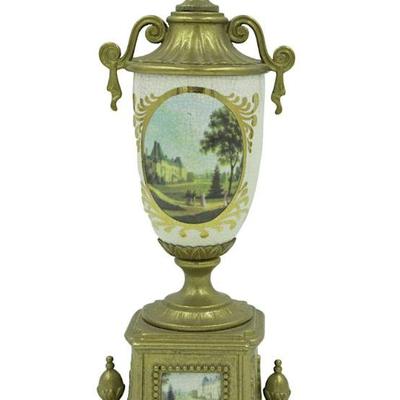 ANTIQUE FRANZ HERMLE IMPERIAL ITALIAN PORCELAIN & BRASS URN