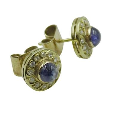 18k SAPPHIRE CABOCHON AND DIAMOND EARRINGS