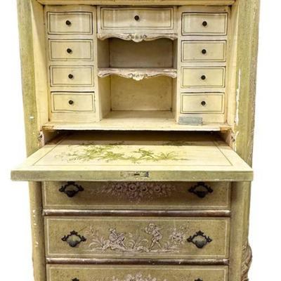 FALL FRONT FRENCH STYLE CHINOSORIE PAINTED WRITING BUREAU CHEST