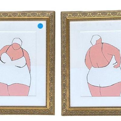 PAIR AYCE WILSON BATHING BEAUTY WATERCOLORS