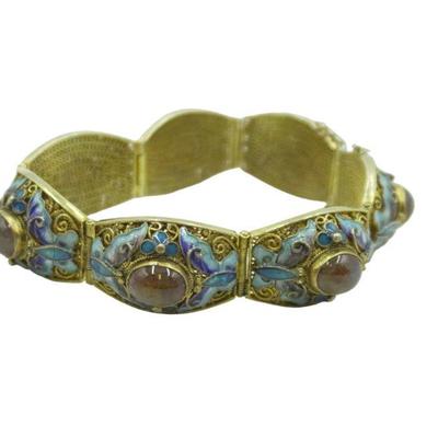 VINTAGE 1930S CHINESE GILT SILVER ENAMELED BRACELET