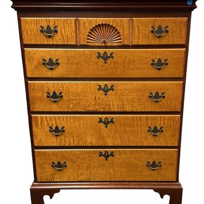 CHIPPENDALE ELDRED WHEELER CHEST CURLY MAPLE