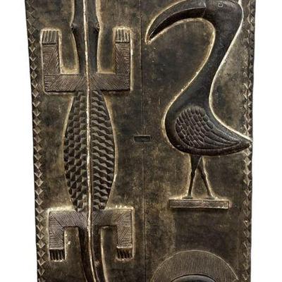 HAND CARVED ANTIQUE BAULE IVORY COAST CROCODILE TOUCAN DOOR