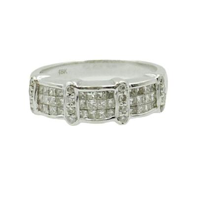 18K GOLD PRINCESS CUT AND ROUND DIAMONDS RING
