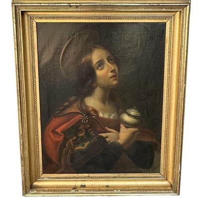 19TH C CARLO DOLCI ITALIAN OIL PAINTING MADONNA REPRODUCTION