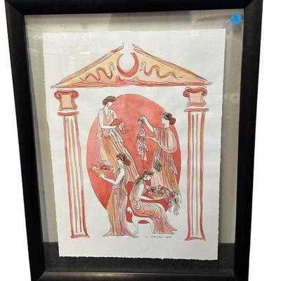 ORIGINAL INK AND WATERCOLOR CONTEMPORARY CLASSICAL GREEK