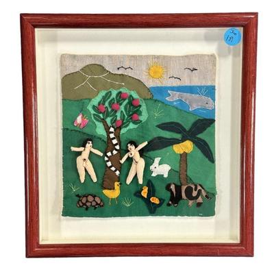 FOLK ART PERUVIAN ARPILLERAS ADAM & EVE TEXTILE