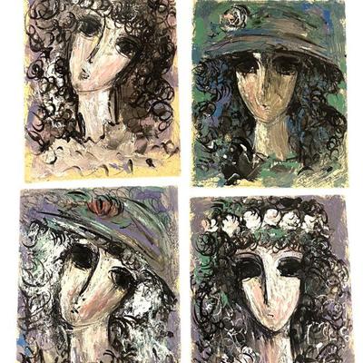 4 MCM PAINTINGS OF WOMEN ON MASONITE
