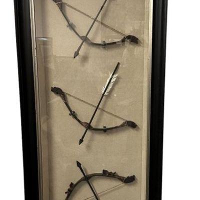 LARGE 3 ANTIQUE AFRICAN BOW & ARROW IN SHADOWBOX FRAME