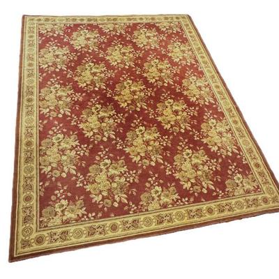 LARGE VINTAGE HAND LOOMED RED CREAM AUBUSSON RUG