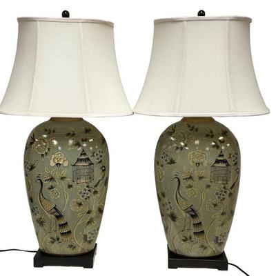 LARGE PAIR CHINOSORIE PORCELAIN TABLE LAMPS