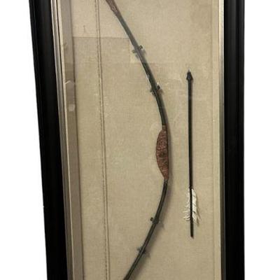 LARGE AFRICAN ANTIQUE BOW & ARROW IN SHADOWBOX FRAME