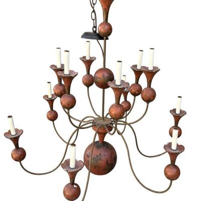 LARGE FRENCH ANTIQUE 12 ARM PAINTED CHANDELIER