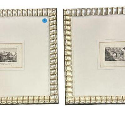 2 ANTIQUE FRAMED PRINTS C. 1800 SILVER LEAF FRAMES