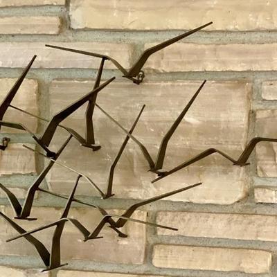 Pair of Vintage MCM Mad Men Curtis Jere Birds in Flight Brutalist Heavy Bronze Wall Art Sculpture 1960s