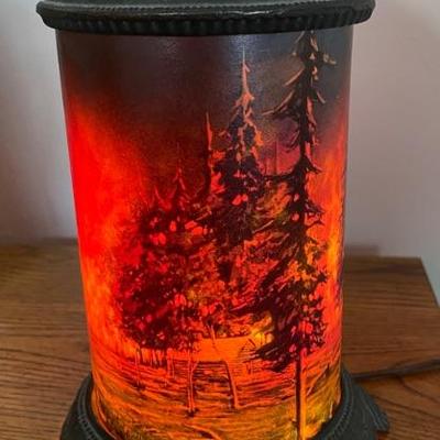 Antique Glass Scene In Action Motion Table Lamp Forest Fire
