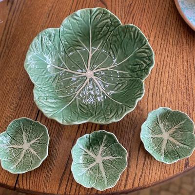 Bordallo Pinheiro Green Cabbage Salad Serving Bowls Set
