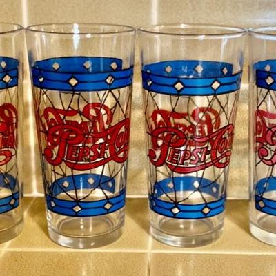 Vintage Pepsi Cola Tiffany Style Beverage Glasses
