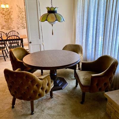 Poker/Bridge night! Vintage game table and 4 Comfy Lux Velvet Club Chairs
