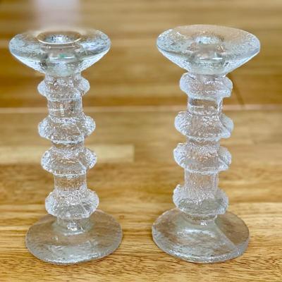 Vintage 60s/70s Littala Festivo Timo Sarpaneva Designed 4 Rings Glass Candlesticks Finland
