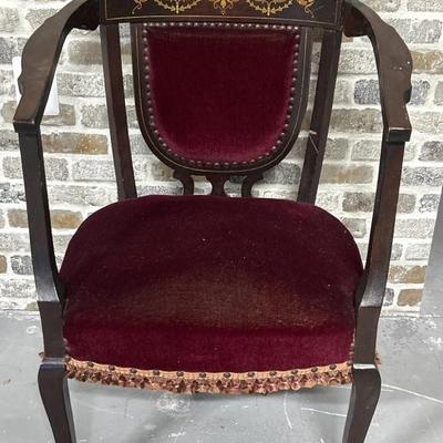 Empire High Arm Chair w/ Burgundy Velvet/Gold Trim