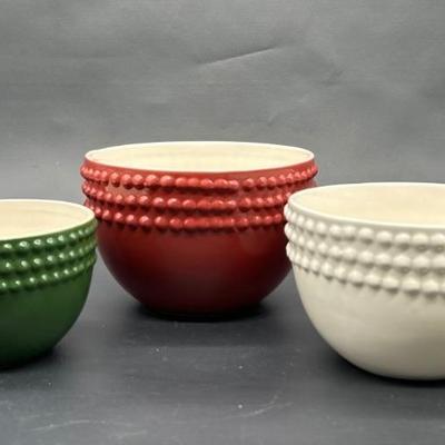(3) Multi Color Ceramic Beaded Edge Nesting Bowls