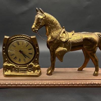 Vintage United Electric Brass Horse Mantle Clock