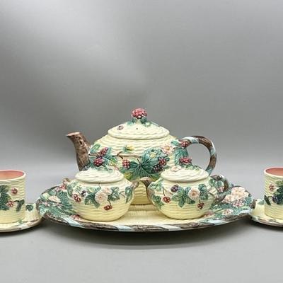 (8) Majolica Tea Set: 2-Teacups, 2-Saucers, Teapot