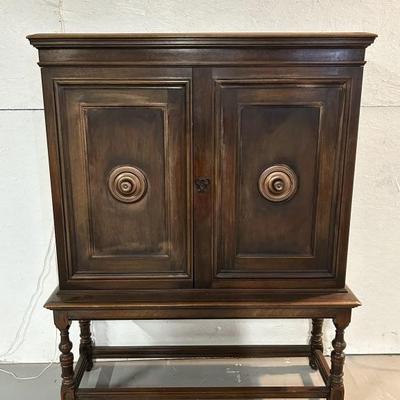 Antique Jacobean Style Cabinet w/ Turned Legs