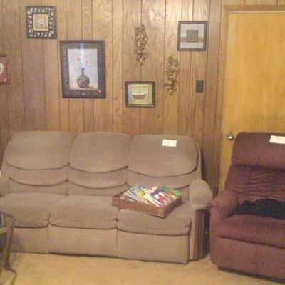 Sofa, recliner, wall decor
