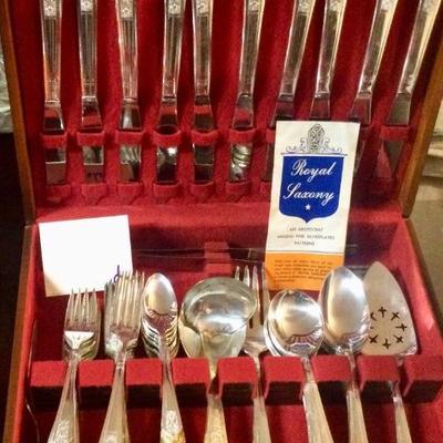 Service for 12 Royal Saxony silver plate  flatware in box