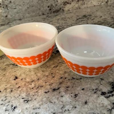 Pyrex orange polka dot bowls