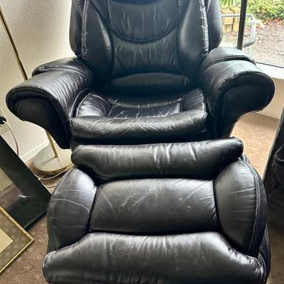 Black leather chair with ottoman 