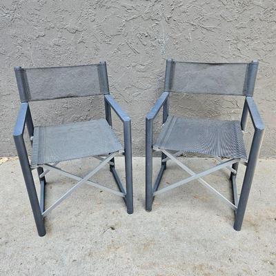  Set of Two Top Quality Folding Outdoor Dining / Patio Chairs Director's Style w/ Heavy Aluminum Frame