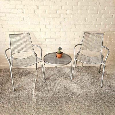 Ala Emu Patio Arm chairs & Table - Silver Tone Steel Construction- Set of Three Pieces
