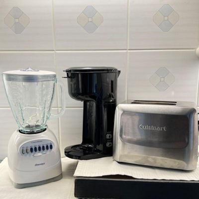  Lot of 3 Small Kitchen Appliances Osterizer Blender, Stainless Cuisinart Toaster, Coffeemaker