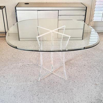 Custom Clear Lucite Table Base with 1/2 inch Beveled Glass Tabletop - Square w/ Rounded Corners 48