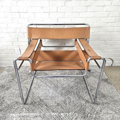 Original Marcel Breuer Wassily Armchair w/ Thick Cowhide Leather on Tubular Steel Chrome Frame - 1980