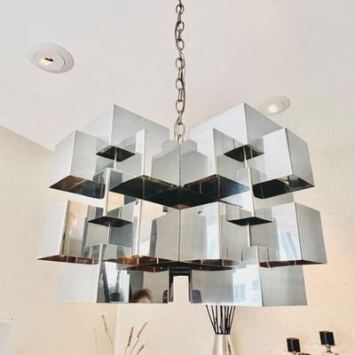 Striking MCM Chrome Cubist Chandelier by Curtis Jere