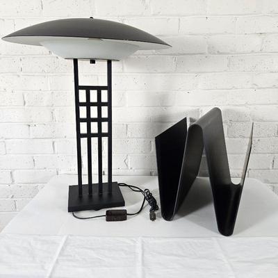 Vintage Designer Robert Sonneman / George Kovacs Post-modernist 23â€ Table Lamp & Shelter Magazine Stand Room & Board