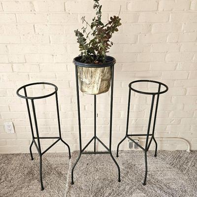  Set of Three Iron Round Plant Stands - Heavy Weight, Green w/ 10