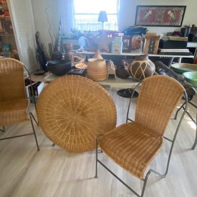 Wicker and metal table and 2 chairs