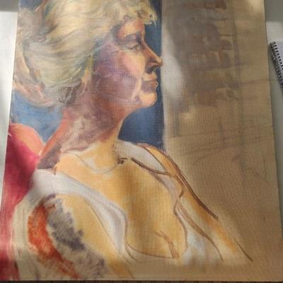 Blond woman looking out window  20" x 24"