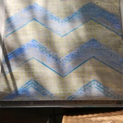 Blue and Yellow Print on Wood 24" x 24"