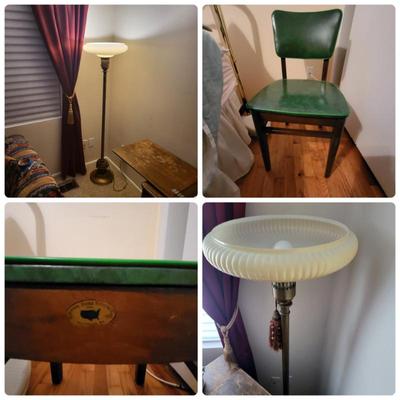 Antique Floor Lamp & Vinyl Side Chair