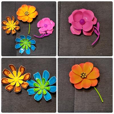Vintage Colorful Enamel Flower Brooches