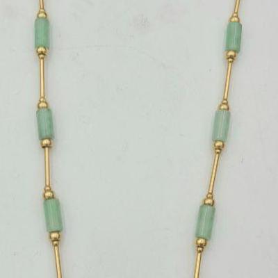 14k yellow gold and Jade bead necklace
